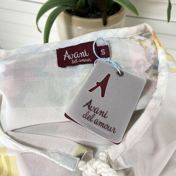 New Avani Del Amour Yellow Multi Floral Tunic Top Tassel‎ Tie Bell Sleeve Size S - Picture 4 of 6